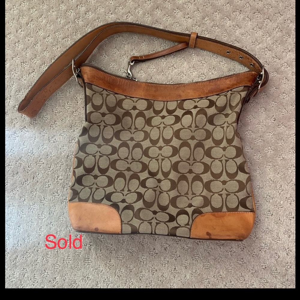 Sold authentic Coach Shoulders Bag Purse Tan With orang.